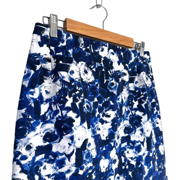 MM Lafleur The Cobble Hill Floral Print Cotton Pencil Skirt Blue Navy White 10 - Picture 4 of 13